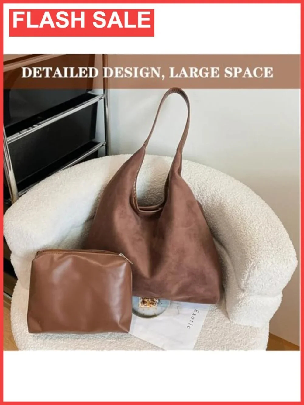 Soft Suede Slouchy Hobo Bag Shoulder Tote for Women